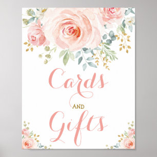 Kort och presenter Blush Rosa Blommor Grönska Guld Poster