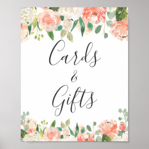 Kort och presenter Coral Peach Garden Blommig skyl Poster