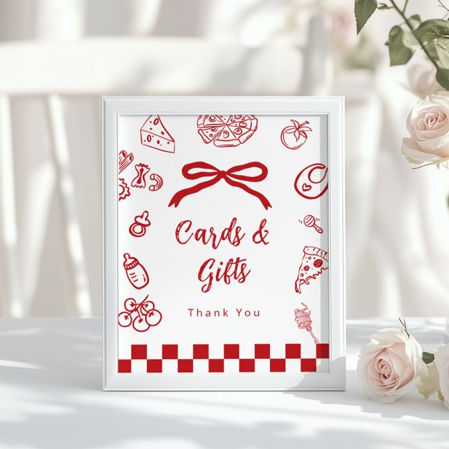 Kort och presenter Whimsical Bow Pizza Baby Shower Poster (Skapare uppladdad)