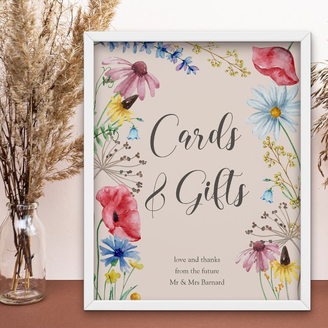 Kort och presenter Wildflower Charm Bröllopsdusch Poster (Bridal Shower Cards & Gifts sign from my Wildflower Charm collection)