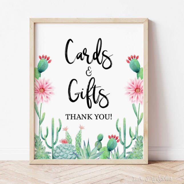 Kort och presentkaktus Fiesta Party-tecken Poster (Cards & Gifts Shower Table Sign, Cactus Fiesta Theme)