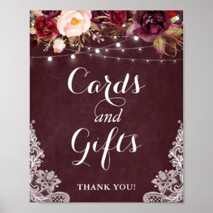 Kort- och presentkort   Burgundy Blommigt Ljus Snö Poster