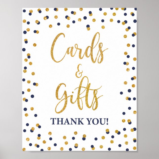 Kort- och presentkort, marin och konfetti Guld Gli Poster (Framsidan)
