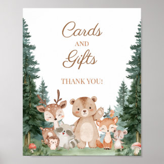 Kort och presentkort skogsdjur baby shower poster