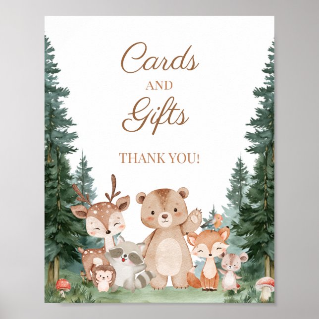 Kort och presentkort skogsdjur baby shower poster (Framsidan)