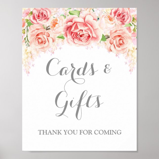 Kort och presentkort skylt Rosa akvarell blommor (Framsidan)