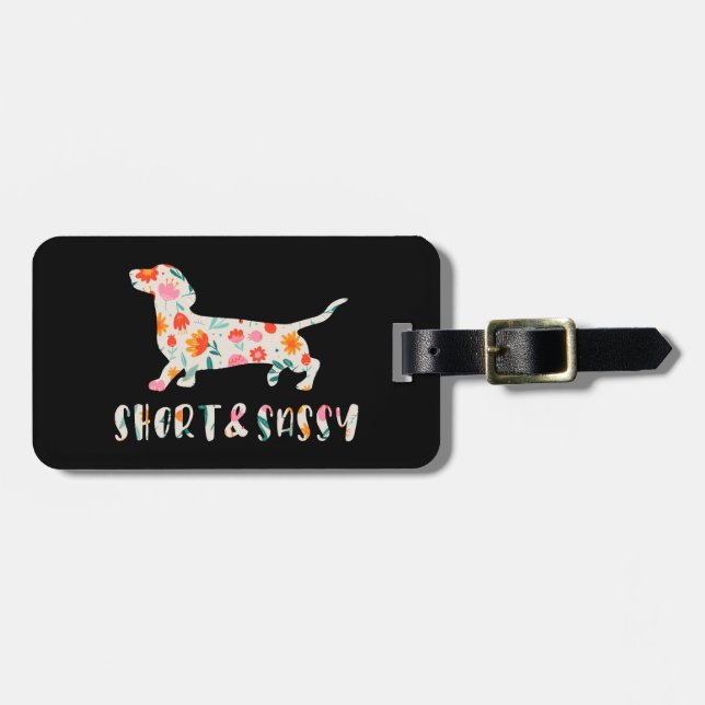Kort och Sassy Dachshund blommigt hund Bagagebricka (Horisontell Framsida)