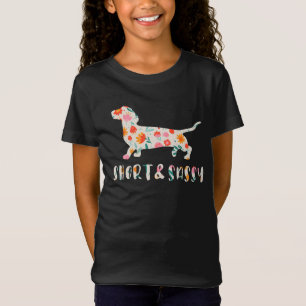 Kort och Sassy Dachshund blommigt hund T Shirt