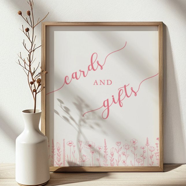 Kort & Present Baby Shower Skylt | Dammt Rosa (Cards & Gifts Sign)