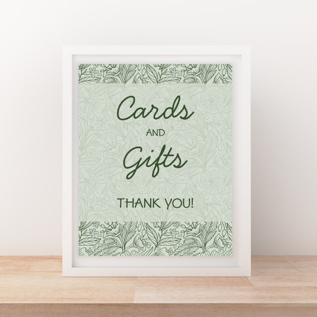 Kort & presenter Sagegrön Blommig Handskriven Stil Poster (Cards & Gifts Sage Green Floral Handwritten Font Poster)
