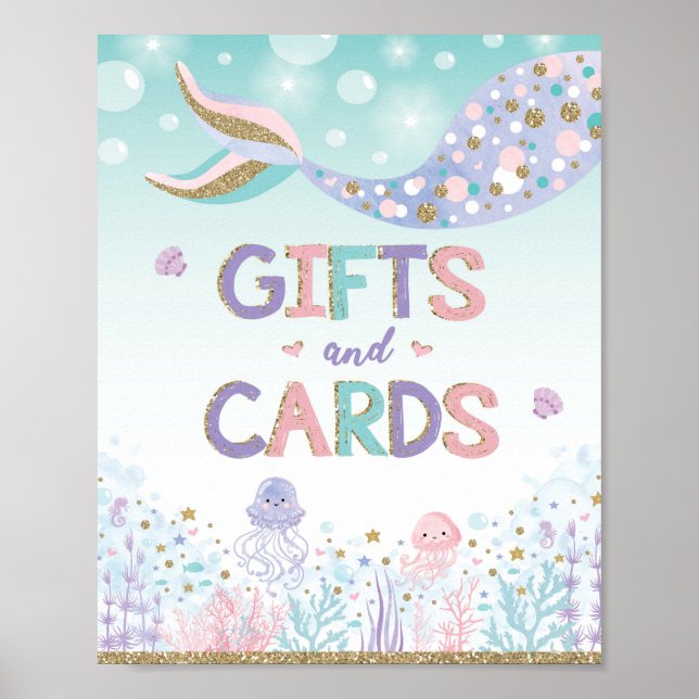 Kort & presenter sjöjungfru gunstlingar under have poster (Framsidan)