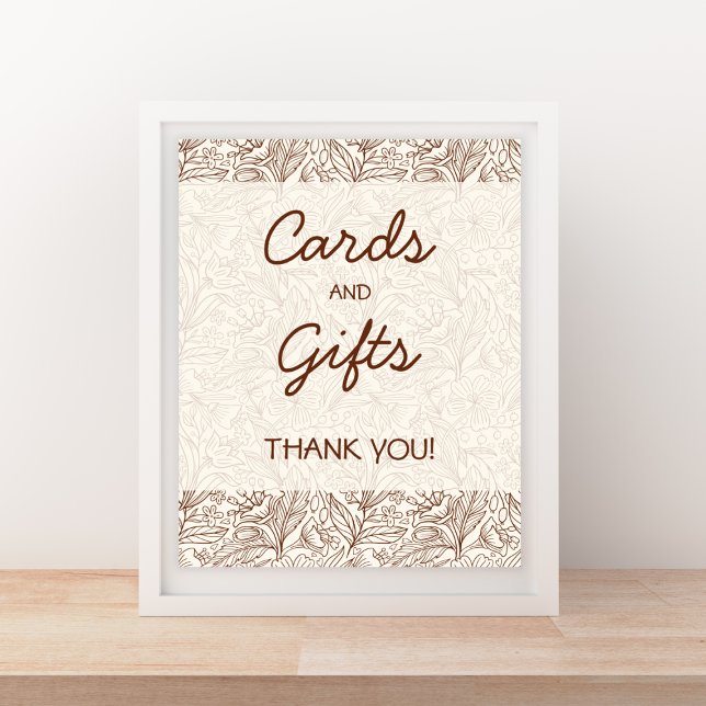 Kort & presenter Varmbrun Blommig Handskriven Font Poster (Cards & Gifts Warm Brown Floral Handwritten Font Poster)