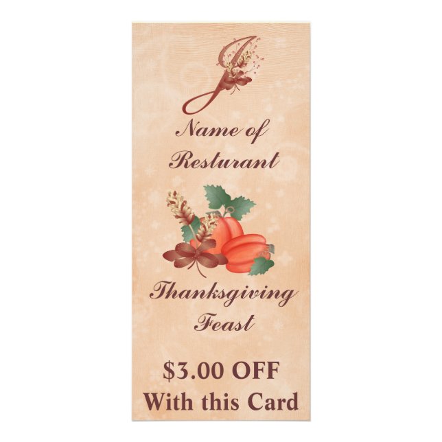 Kort /Resturant för kugge för thanksgivingMonogram (Framsidan)
