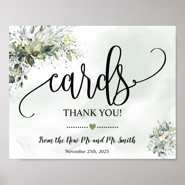 Kort skylt dusch bröllopsfest eucalyptus (Framsidan)