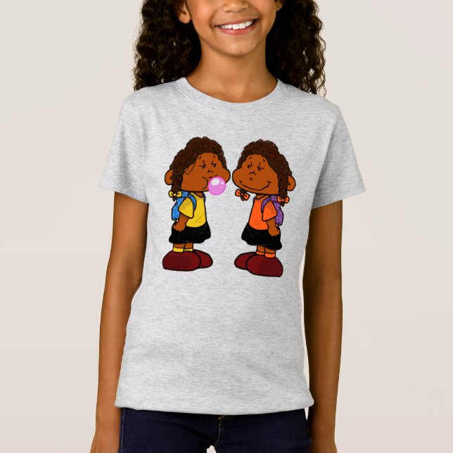 Kort Sleevez | Twin Little Girls T Shirt (Framsida)