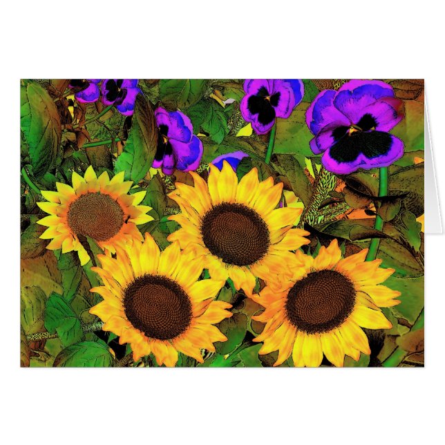Kort Solrosor Och Stjärnblommor (Framsidan Horizontal)