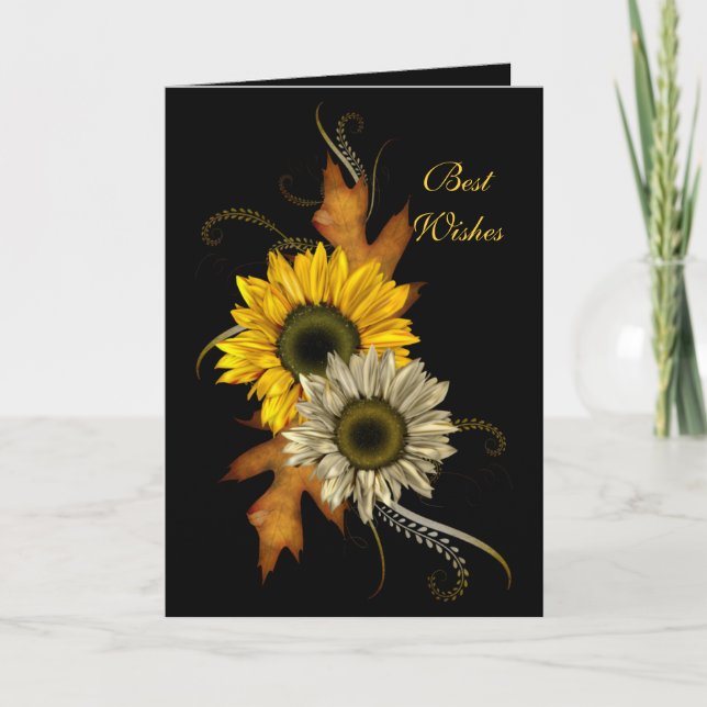 Kort Svart Solros Blommig Goda önskningar Födelsed (Framsida)