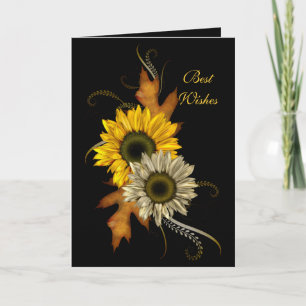 Kort Svart Solros Blommig Goda önskningar Födelsed