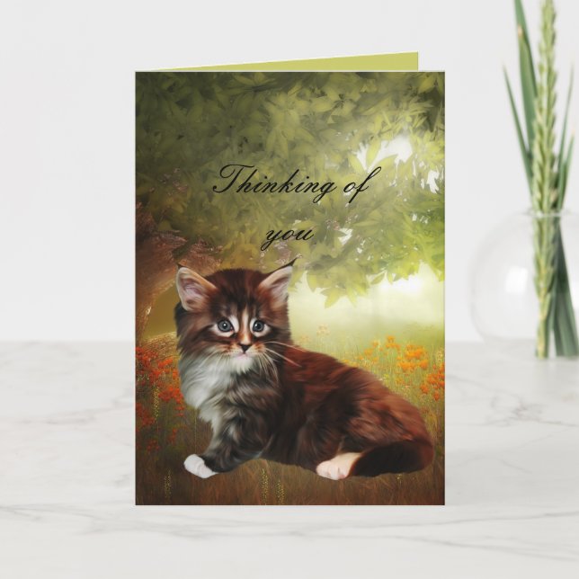 Kort "Tänker på dig" Katt Kattunge (Framsida)