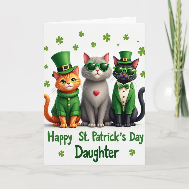 Kort till dotter för St. Patricks dag med katter (Framsida)