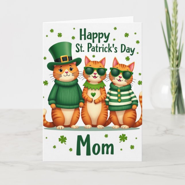 Kort till mamma på St. Patricks dag med katter (Framsida)