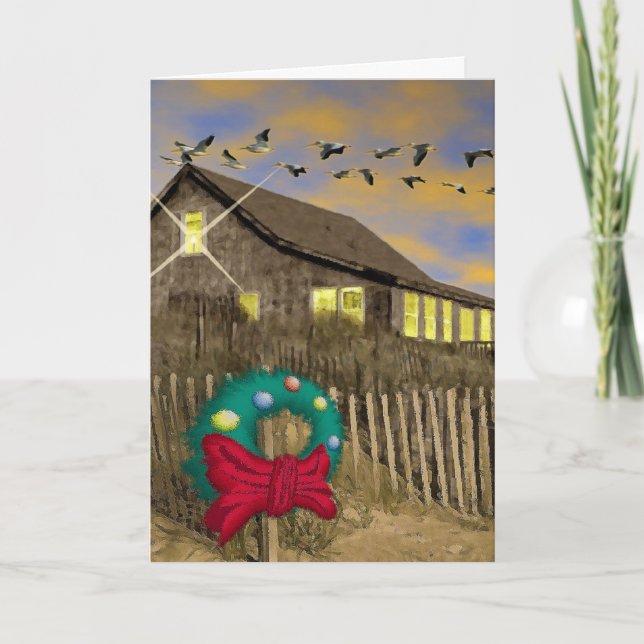 Kort-v för strandhusjul helgkort (Framsida)