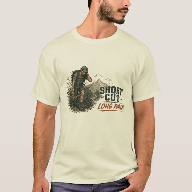 Kort väg - Lång smärta rolig t-shirt (Framsida)
