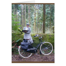 Kort - Victoriandamhandstil i skogen, med cykeln