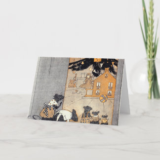 kort - victorianmöss och dollhouse under träd