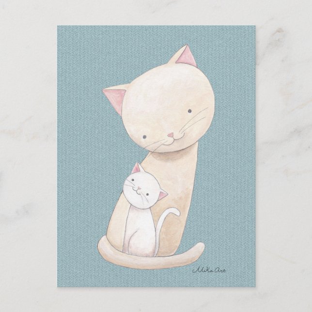 Kort vykort Kat Mamma & Baby Chic Kat Art-vykort (Framsida)