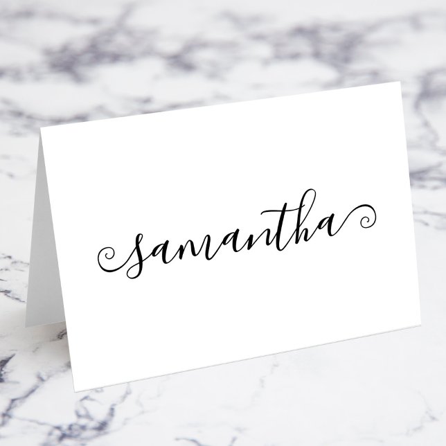 Korta Lockiga Svir Signatur Namnkort Bordsnummer (Short Curly Swash Signature Name Place Cards)