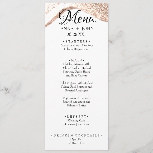 Kortare Anpassningsbar Text Guld Glitter Bröllop M Meny (Framsida)
