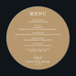 Kortare Elegant Guld-rundan Bröllop-middag Meny<br><div class="desc">Ett runt menykort på guld (eller valfritt färg) och chic som skrivs i vita visningar som du väljer på menyn. Perfekt för en modern bröllopsdag, bröllop-repetitionsmiddag, årsdag party eller speciella evenemang med en sittande middag. Välj NÅGON BAKGRUND FÖR FÄRG, valfri FÄRG-TEXT, valfritt TECKENSNITT! Anpassa enkelt till din middagsmeny och information....</div>