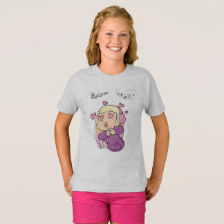 Kortärmad T-Shirt for Girls with Kawaii Girl De