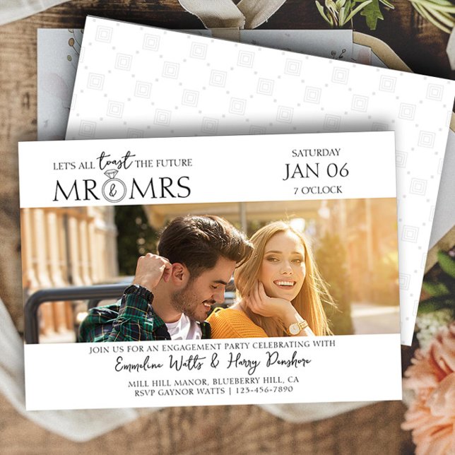 Kortast framtidens Mr. & Mrs. Förlovning Photo Par Inbjudningar (Engagement Photo Invitation from the Engagement Party Invitations collection by Darling & May)