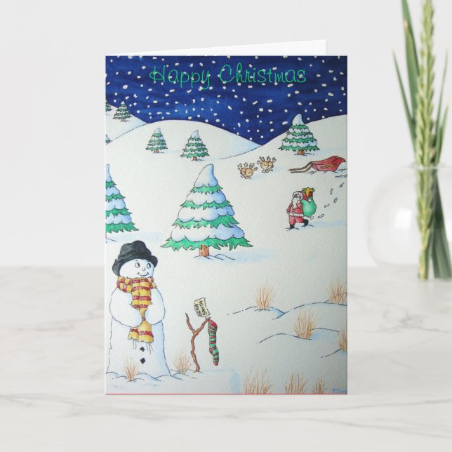 Kortaste scenen vid Santa Tomas och snögubbe vid s Helgkort (Framsida)