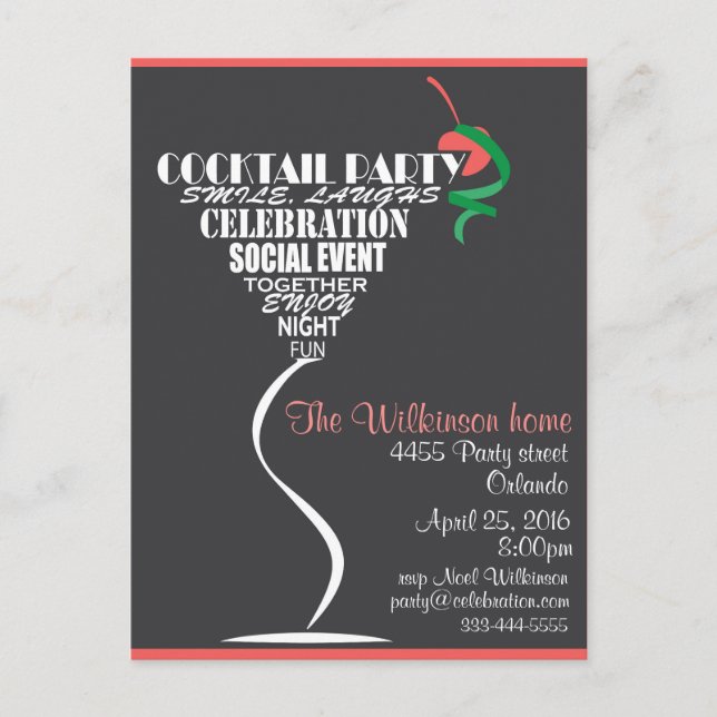 Kortdesign för Cocktail Party-inbjudan Inbjudan Vykort (Framsida)