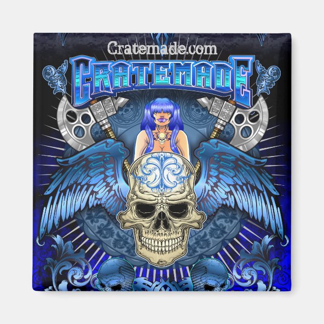 Kortemad fyrkantsmagnet för Winged Skull-design Magnet (Framsidan)