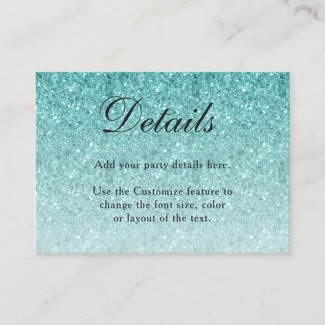 Kortet Aqua Blue Glitter Glam-hölje Tilläggskort (Framsida)