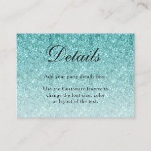 Kortet Aqua Blue Glitter Glam-hölje Tilläggskort