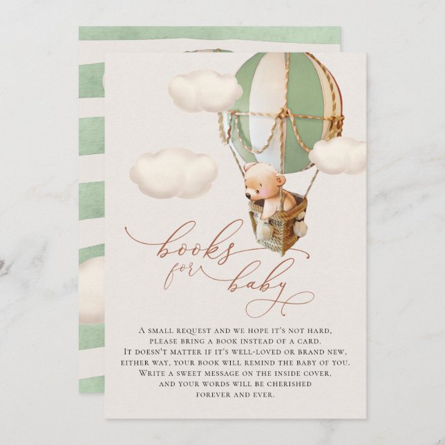 Kortet Bear Balloon Baby Bokar Inbjudningar (Fram/baksida)