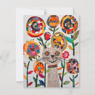 Kortet blommigt blandade mediekortet Cat Collage G Tack Kort