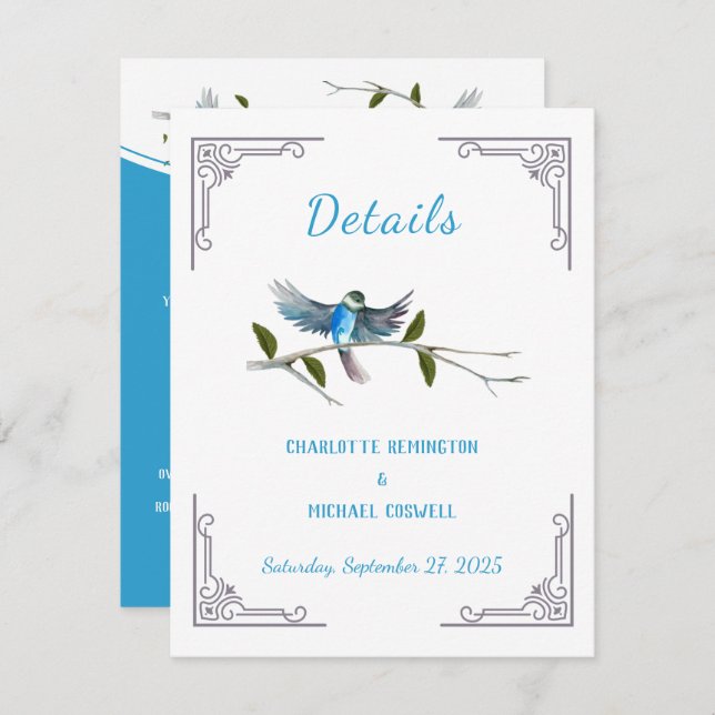 Kortet Blue Bird of Happity Details (blått födelse OSA Kort (Fram/baksida)