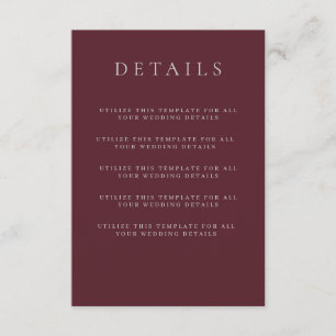 Kortet Burgundy Merlot Bröllop-detaljer Tilläggskort