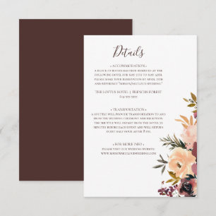 Kortet Burgundy Orange Blommigt Information om höl Tilläggskort