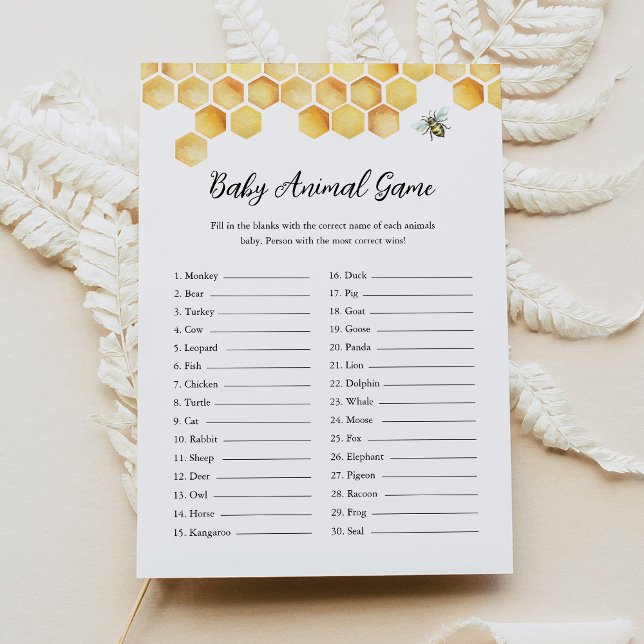 Kortet CALLA Bee Baby djur Baby Shower Game Card Inbjudningar (Skapare uppladdad)
