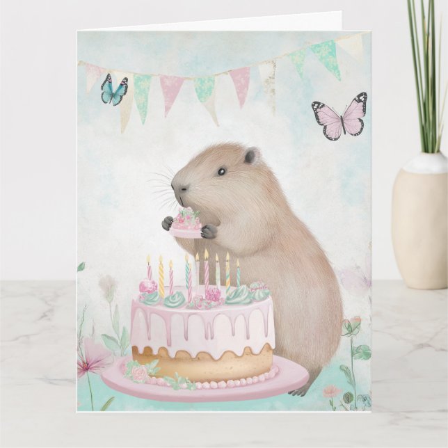 Kortet Capybara Cakefest Barns födelsedag Greeting Kort (Framsida)