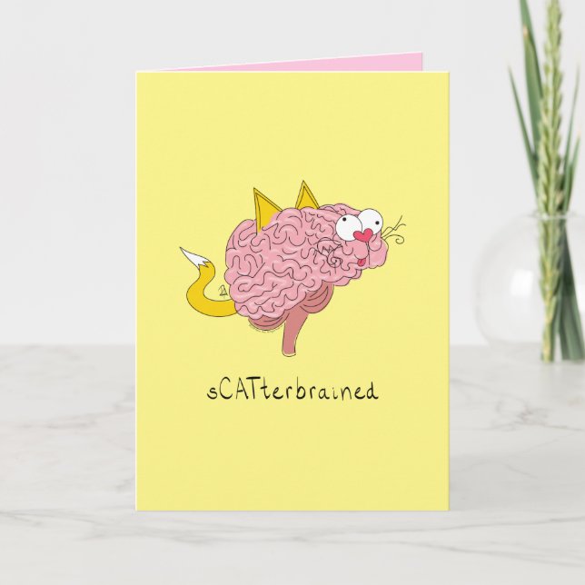 Kortet Cat Brain Funny Greeting Card (KAT) Kort (Framsida)