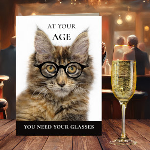 Kortet Cat Vin Champagne Birthday Greeting Card Kort