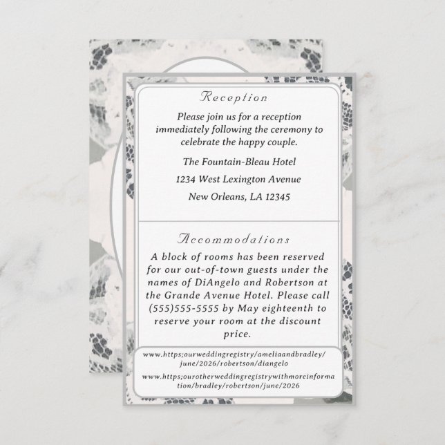 Kortet Champagne Rosa Snöre Bröllop Tilläggskort (Fram/baksida)